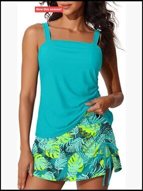Tankini with Skirt Two Piece Tummy Control Bathing Suit Swimdress